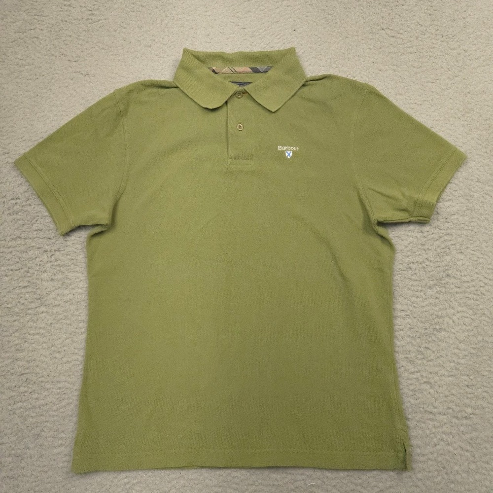 Barbour Mens Polo Shirt Short Sleeve Cotton Green Medium Classic Casual